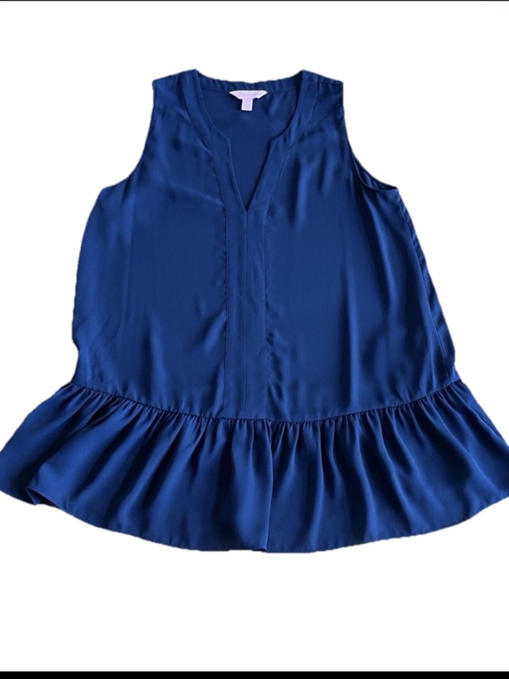 Lily Pulitzer Gramercy Navy V-Neck Ruffle Hem Sleeveless Tunic Top, Sz XS